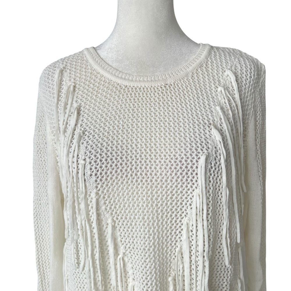 SANDRO Open Knit Fringe Sweater Sz L - Picture 4 of 9